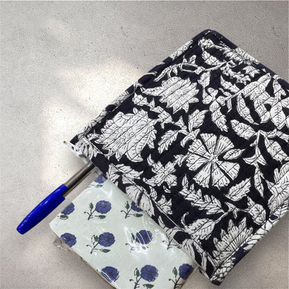 Handblock Printed Quilted Pouches with Zip Closure