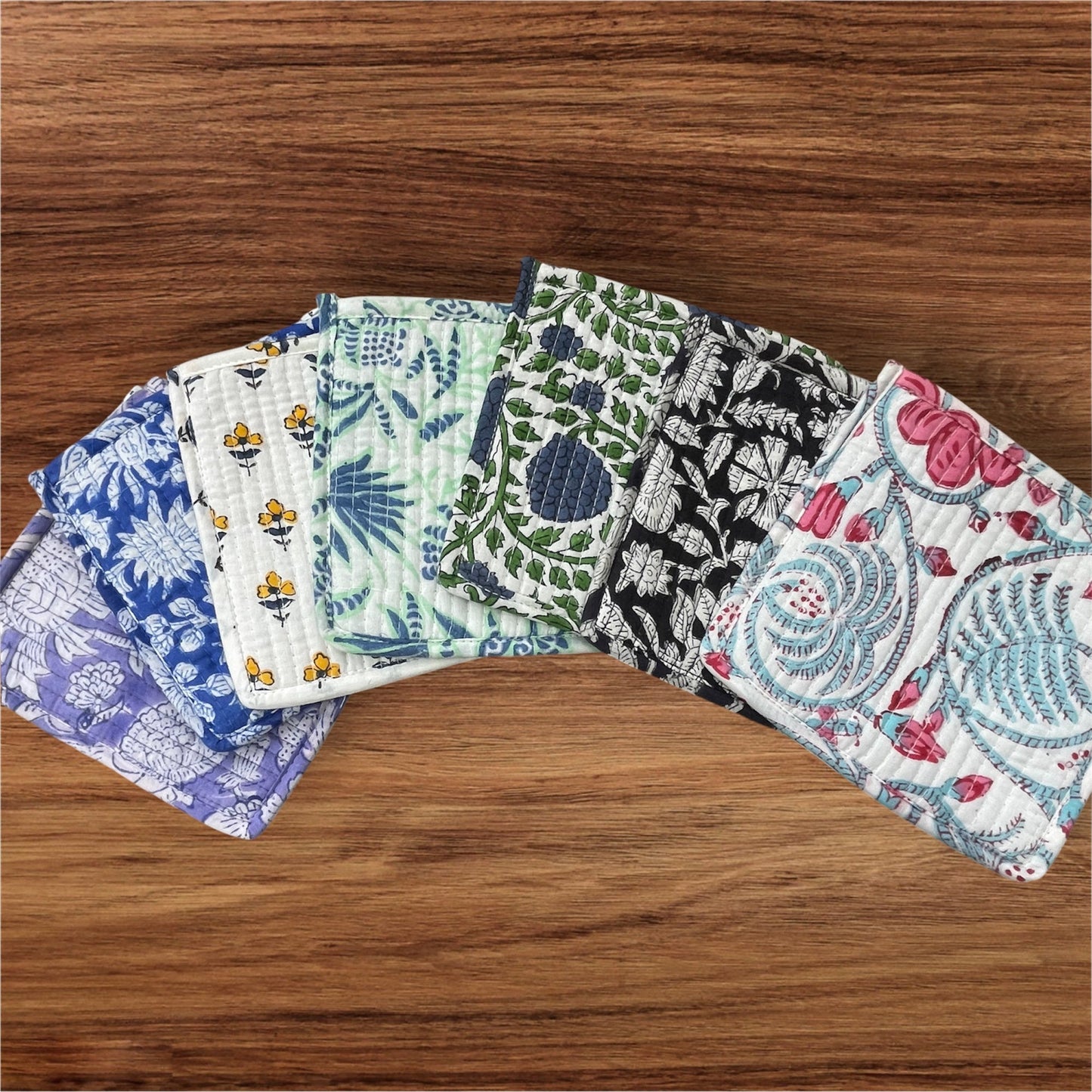 Handblock Printed Quilted Pouches with Zip Closure
