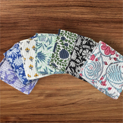 Handblock Printed Quilted Pouches with Zip Closure