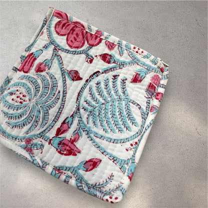 Handblock Printed Quilted Pouches with Zip Closure