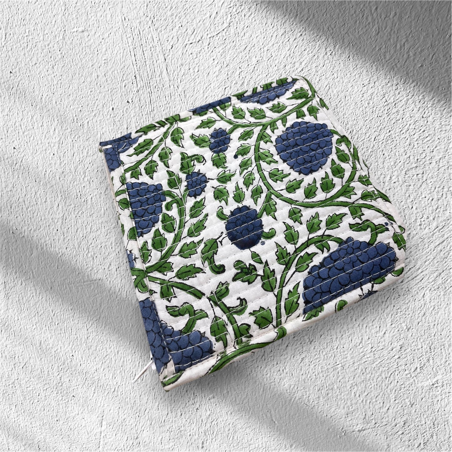 Handblock Printed Quilted Pouches with Zip Closure