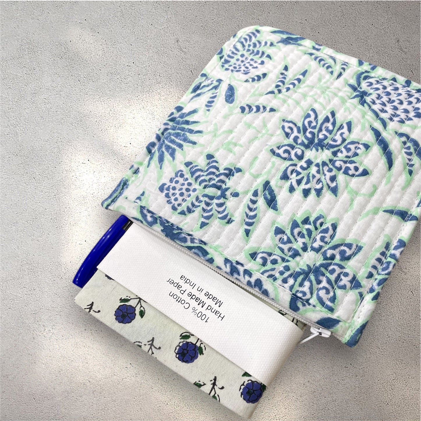Handblock Printed Quilted Pouches with Zip Closure