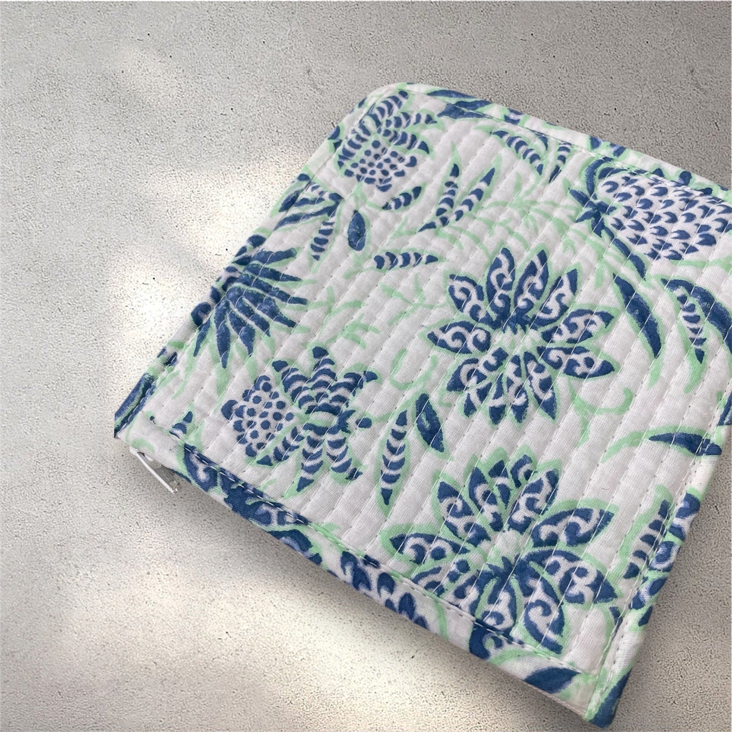 Handblock Printed Quilted Pouches with Zip Closure