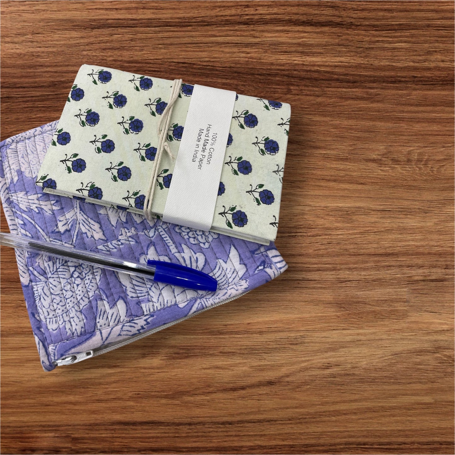 Handblock Printed Quilted Pouches with Zip Closure