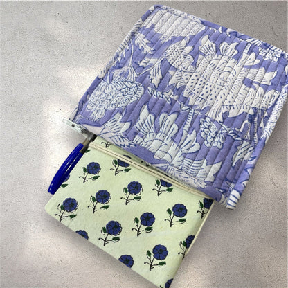 Handblock Printed Quilted Pouches with Zip Closure