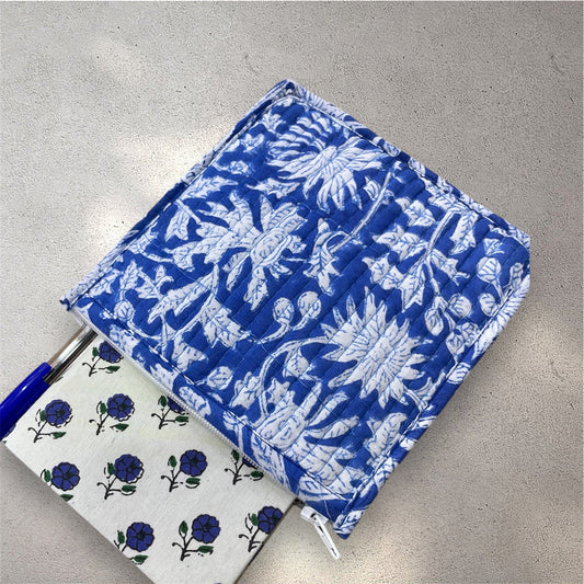 Handblock Printed Quilted Pouches with Zip Closure