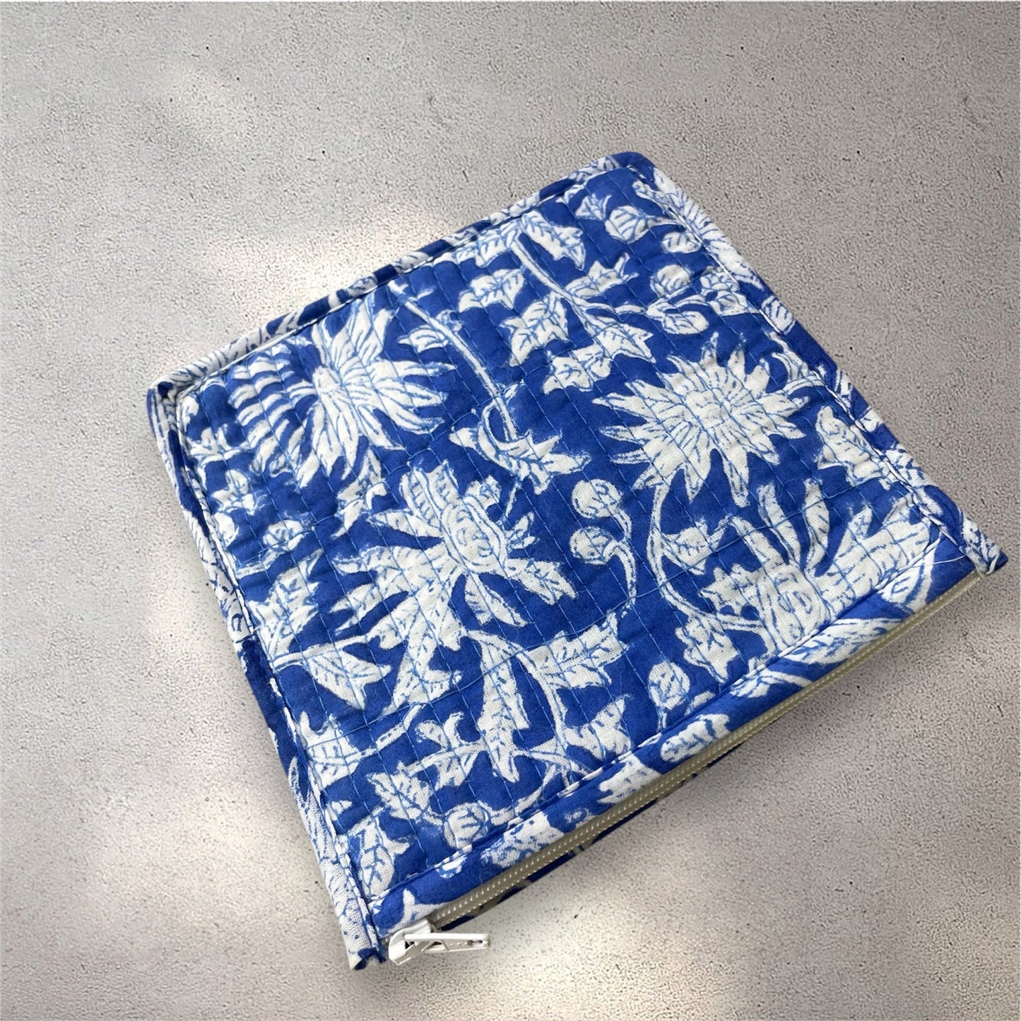 Handblock Printed Quilted Pouches with Zip Closure