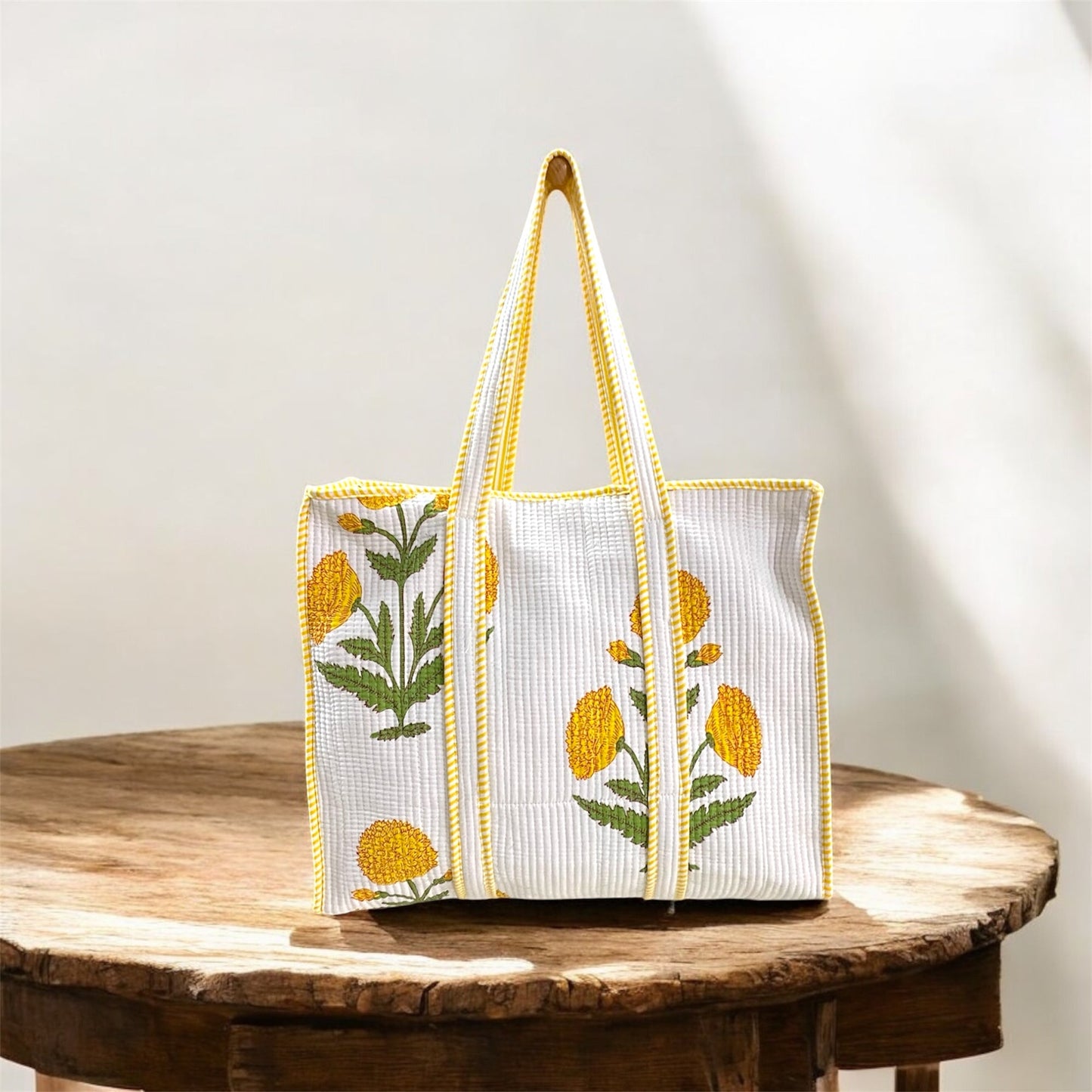 Handblock Print Tote Bag with Zipper